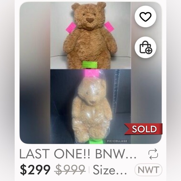 BNWT JELLYCAT LARGE BARTHOLOMEW Teddy Bear Great Gift 1 of 2 sealed in MFG bag - Picture 11 of 12